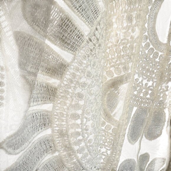 Chico's Lace Embroidered Fringe Sheer Mesh Duster Kimono Women's Large Cream - Picture 2 of 7